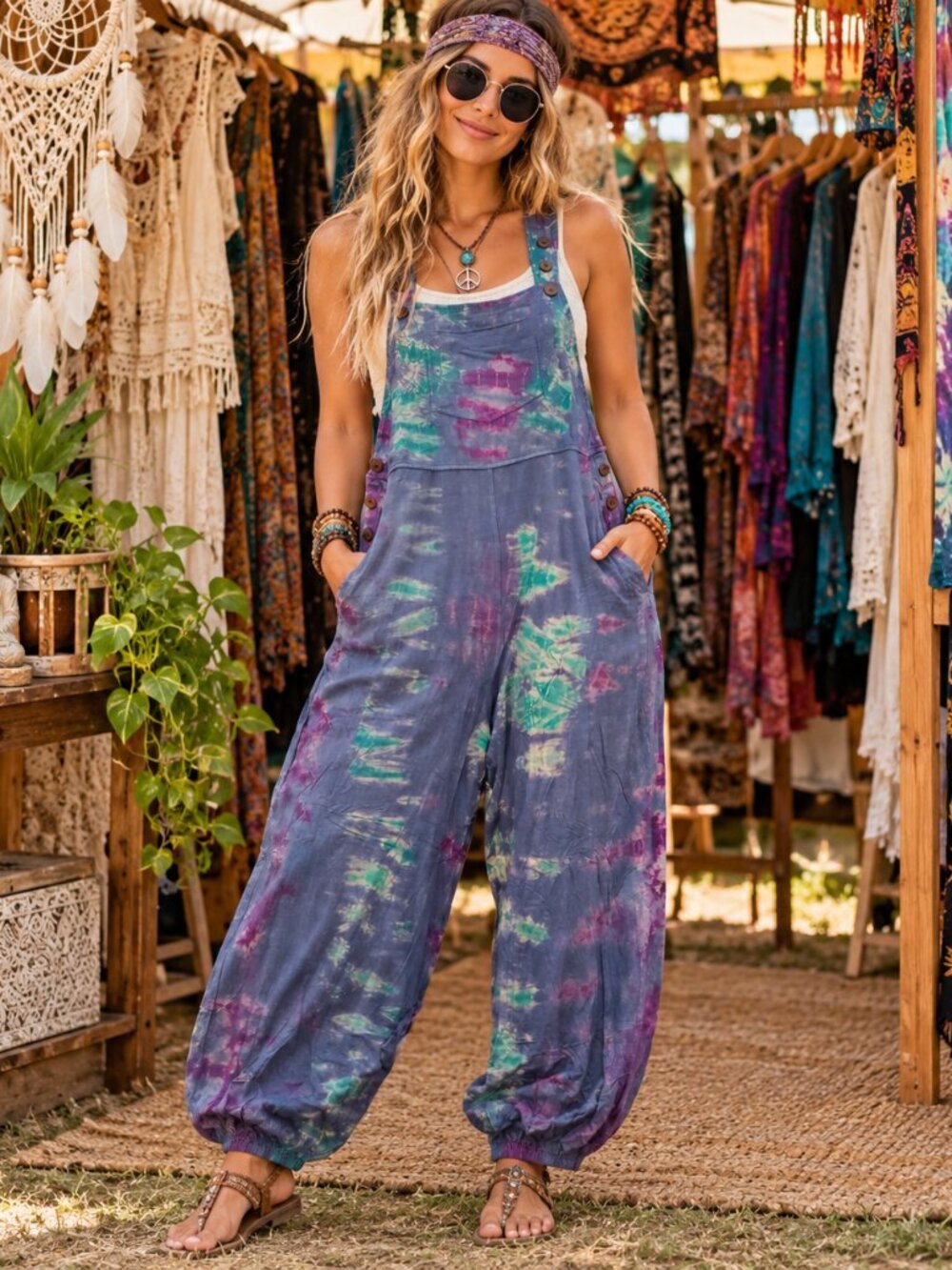 NWT Rayon Jersey Tie Dye Overalls-X-Large